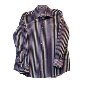 Bugatchi‎ Uomo Mens Large Purple Shaped Fit Button Down Shirt Contrast Flip Cuff